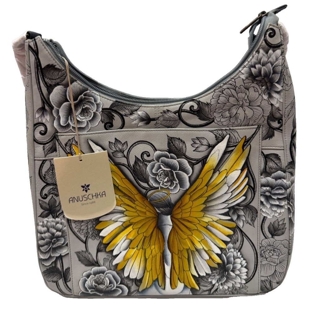 Anuschka Hand-Painted Leather Hobo PURSE w/ Coin Pouch $299.00 GUARDIAN ANGEL